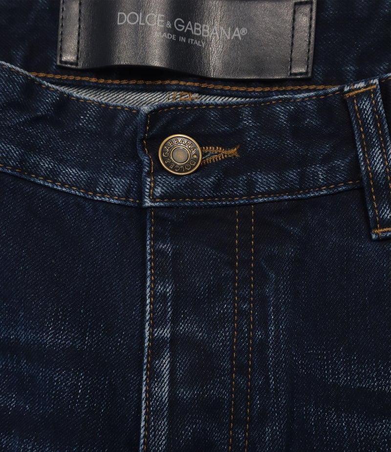 Dolce & Gabbana Jeans Größe 50 aus dunkelblauem Denim Made in Italy mit klassischem Regular Fit und dezenter Waschung.