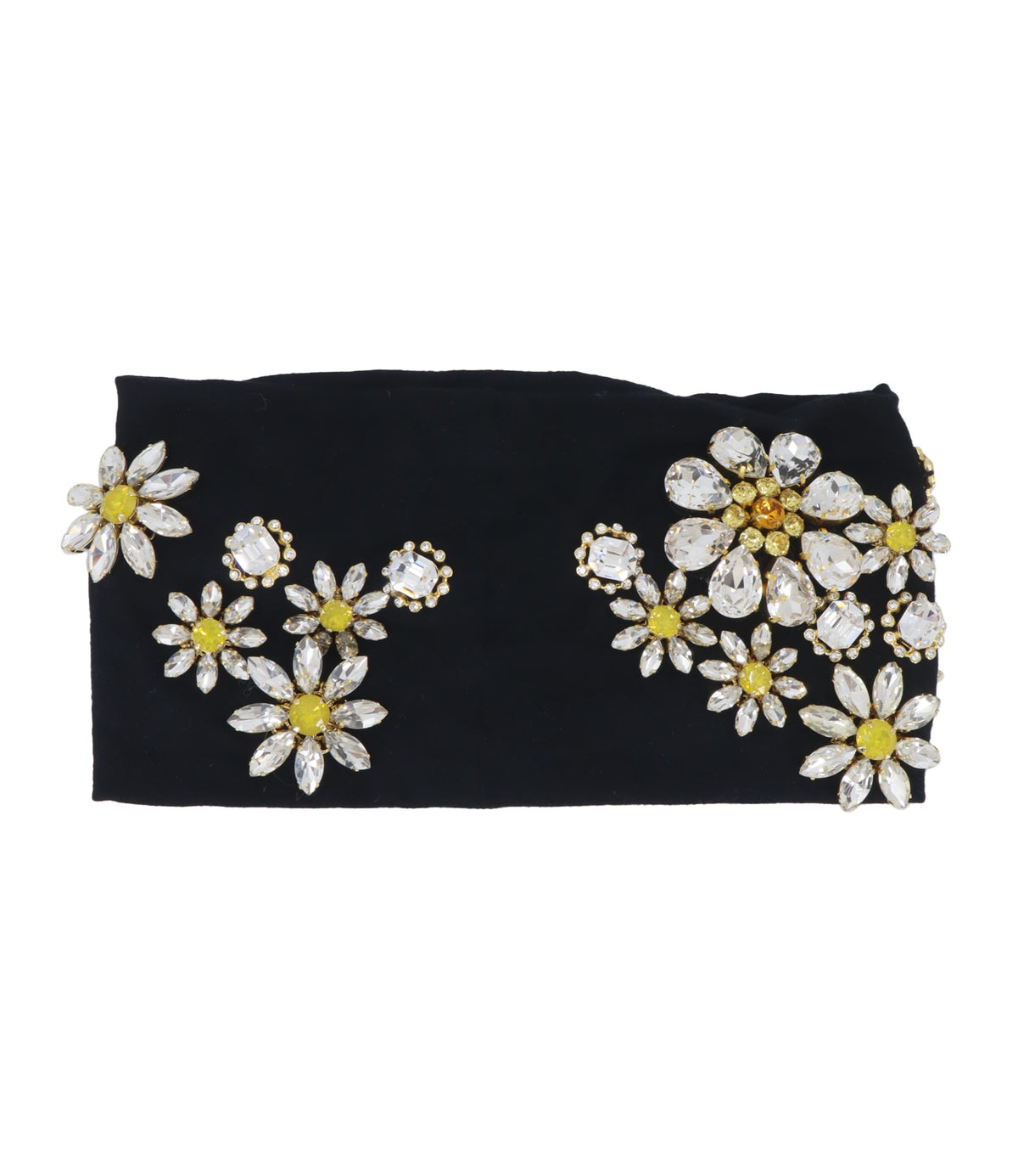 Dolce & Gabbana Stirnband Schwarz mit floralen Kristallapplikationen in Gelb und Weiß