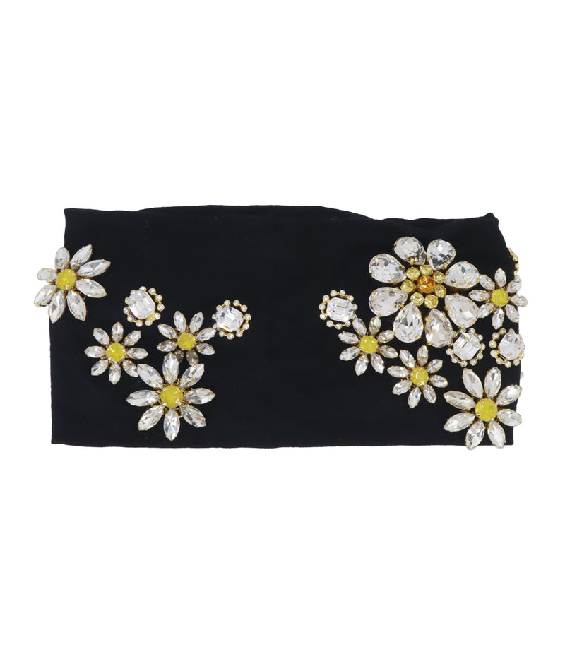 Dolce & Gabbana Stirnband Schwarz mit floralen Kristallapplikationen in Gelb und Weiß