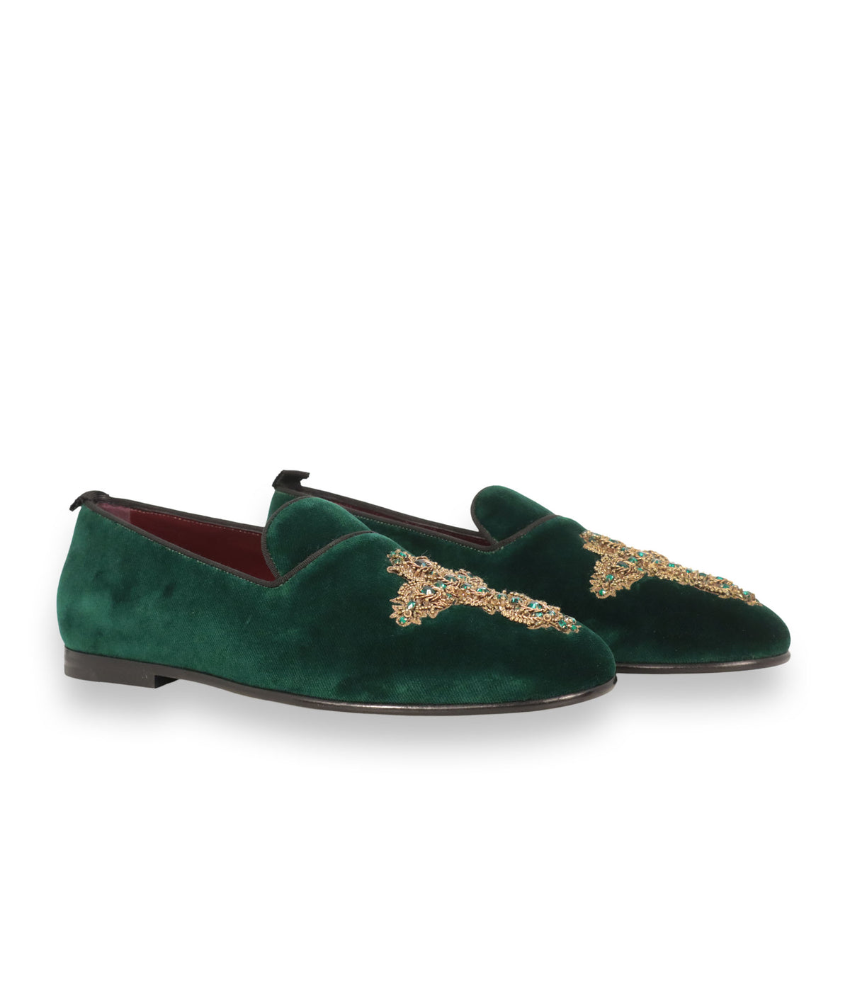 Dolce & Gabbana Loafer grün Samt goldene Verzierung Größe 40