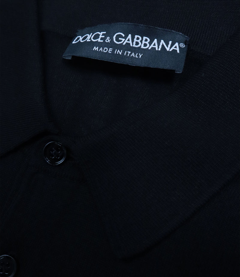 Dolce & Gabbana Polo-Shirt aus schwarzer Seide mit DG Logo Stickerei