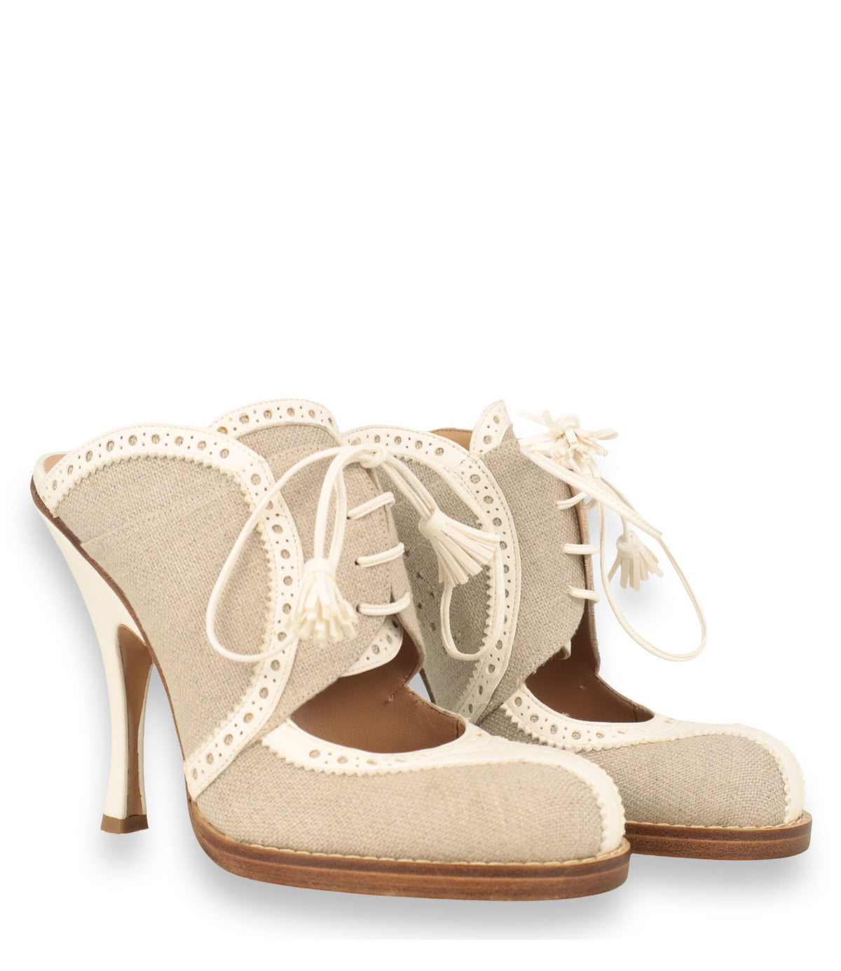Maison Margiela Mules Größe 39 aus Leinen und Leder in Beige und Cremeweiß