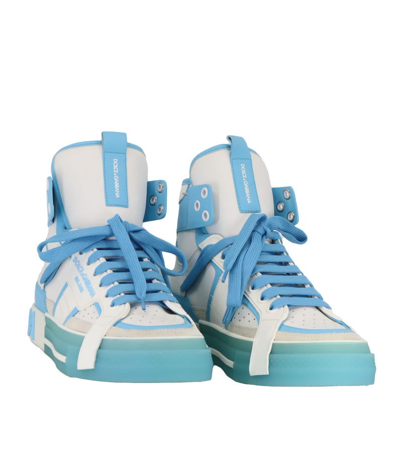 Dolce & Gabbana High Top Sneaker weiß hellblau Größe 39 Luxus Damenschuhe
