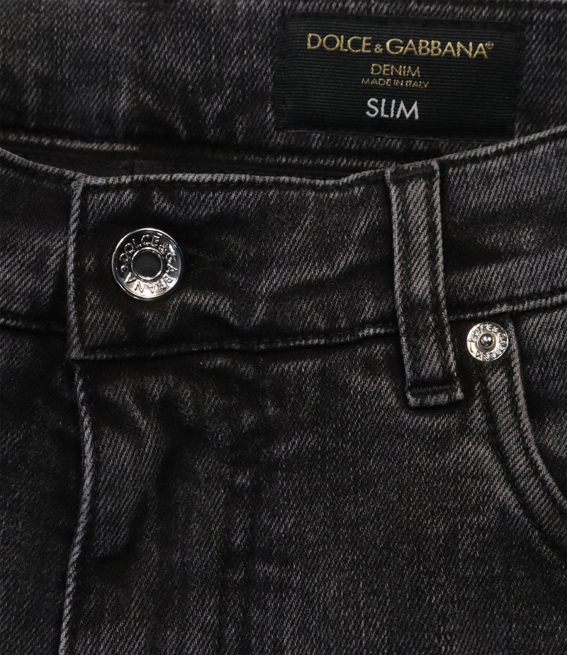 Dolce & Gabbana Jeans Größe 48 Schwarz Slim Fit Made in Italy mit Logo-Patch und Used-Waschung.