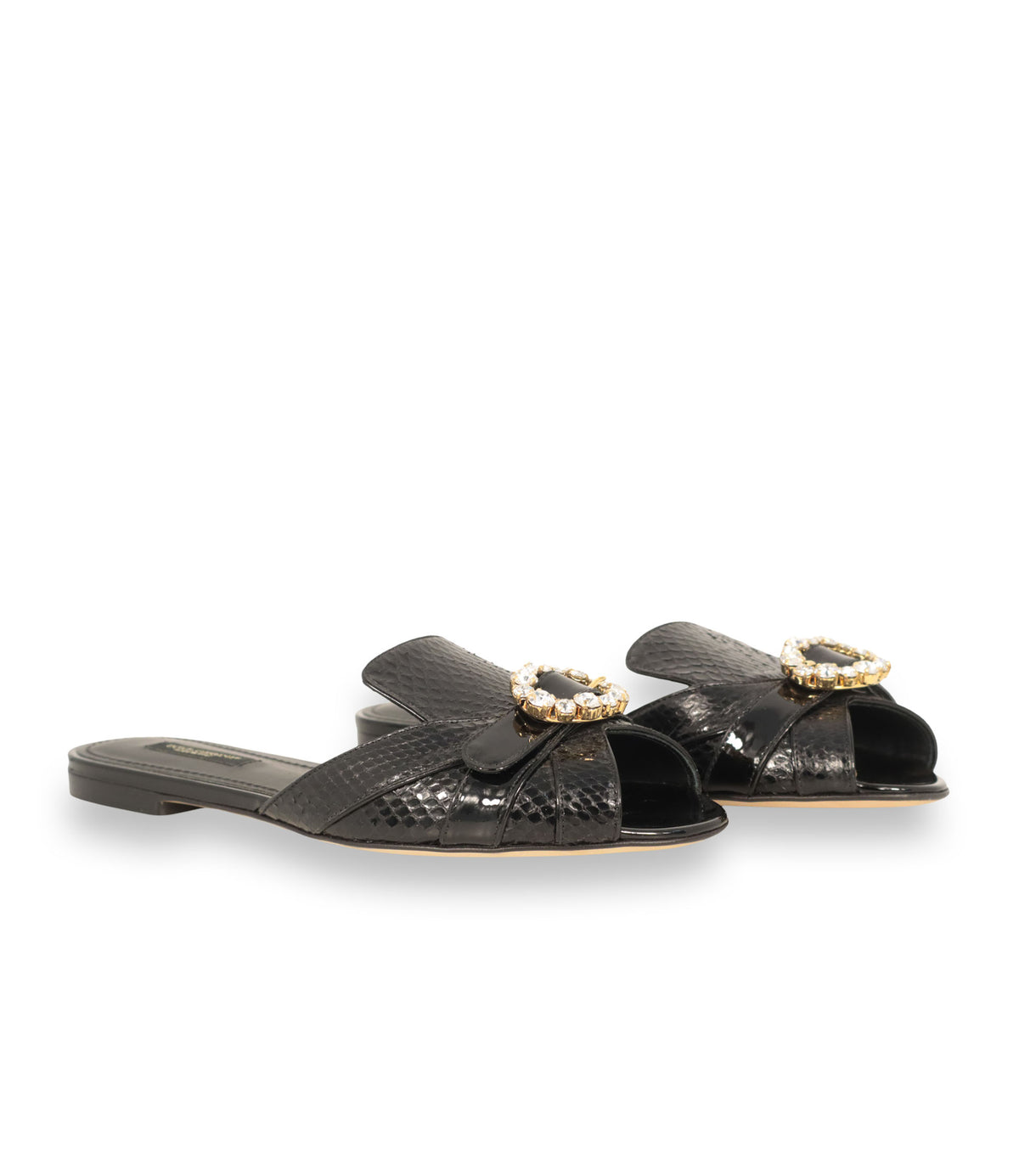 Dolce & Gabbana Sandalen schwarz Leder Größe 37 mit goldenem Schmuckdetail
