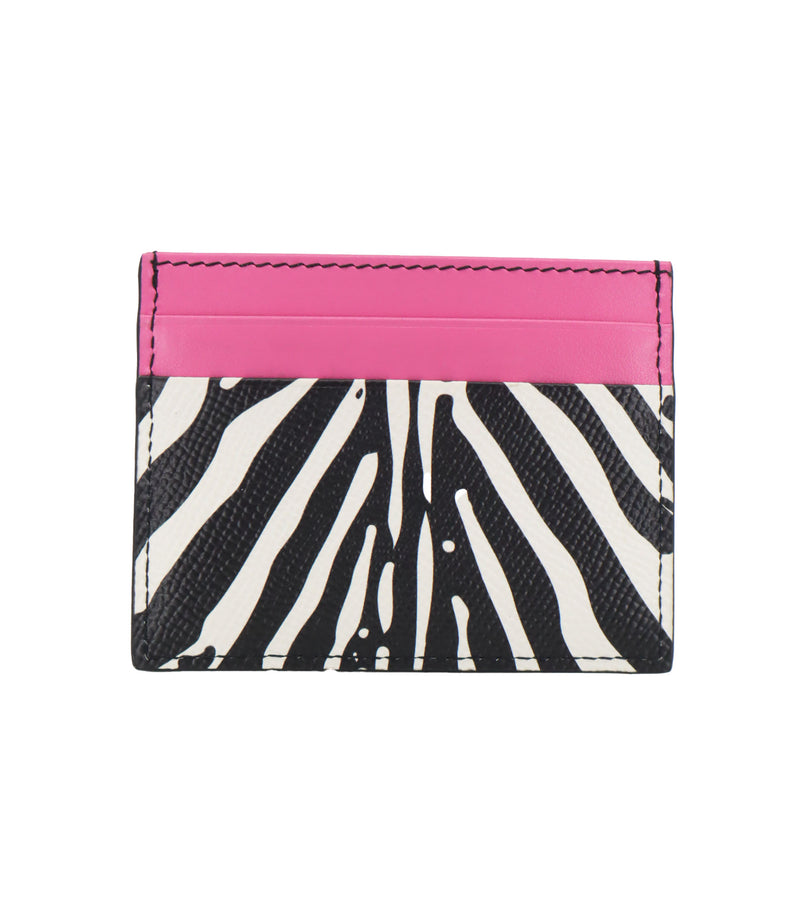 Dolce & Gabbana Kartenetui Zebra Print Schwarz Weiß Pink Leder Milano Italia