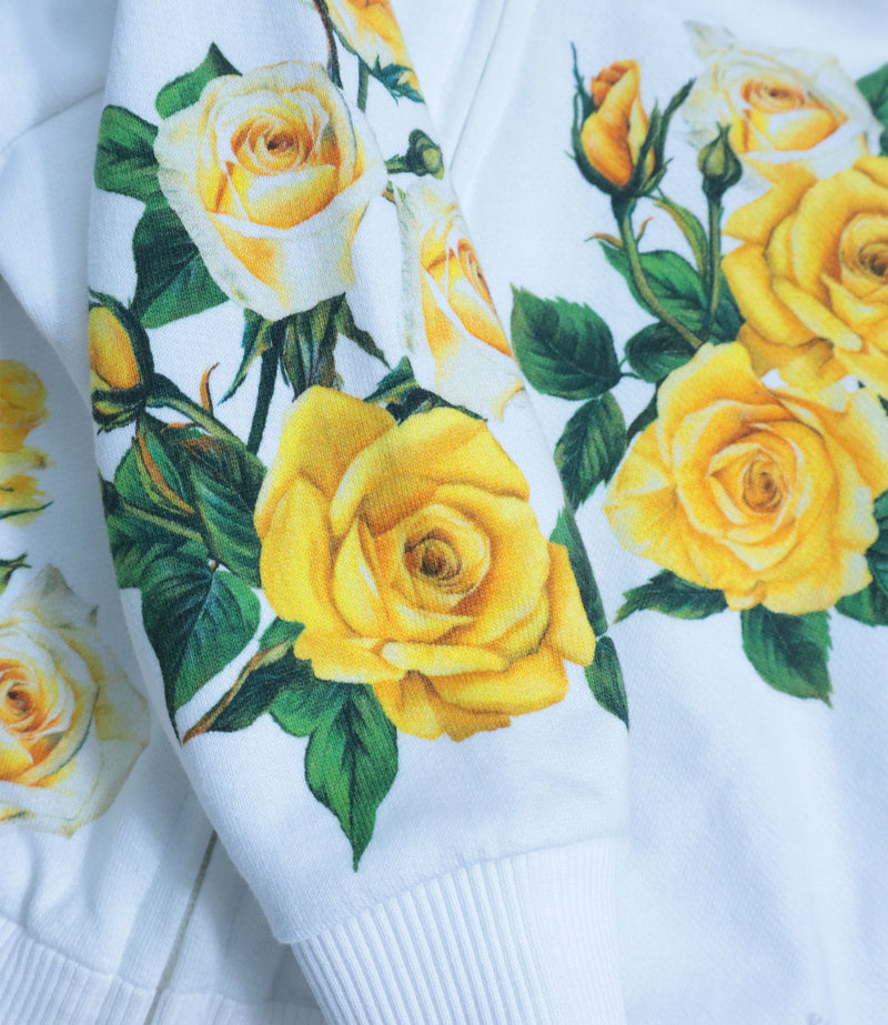 Dolce & Gabbana Baby Hoodie Jacke weiß mit gelbem Rosenprint aus Baumwolle