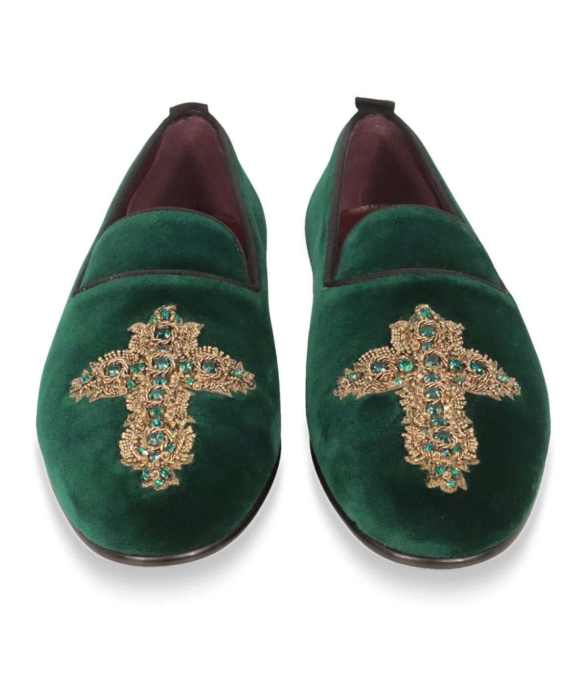 Dolce & Gabbana Loafer grün Samt goldene Verzierung Größe 40