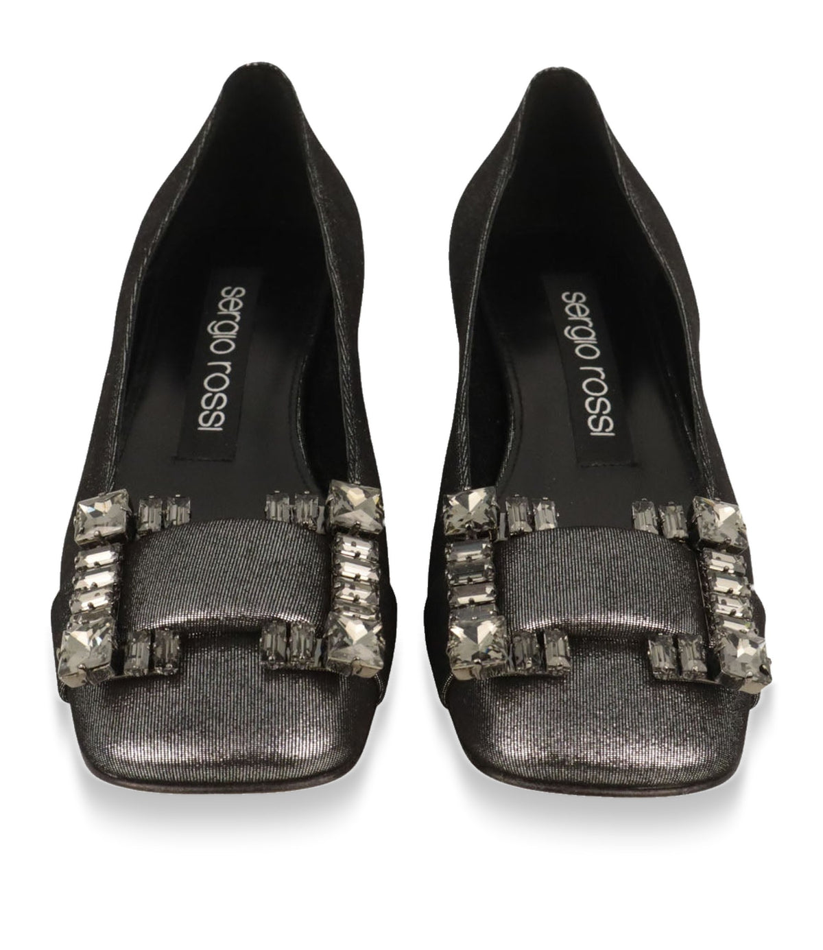 Sergio Rossi Ballerinas Größe 37 in Metallic Anthrazit mit Schmuckapplikation