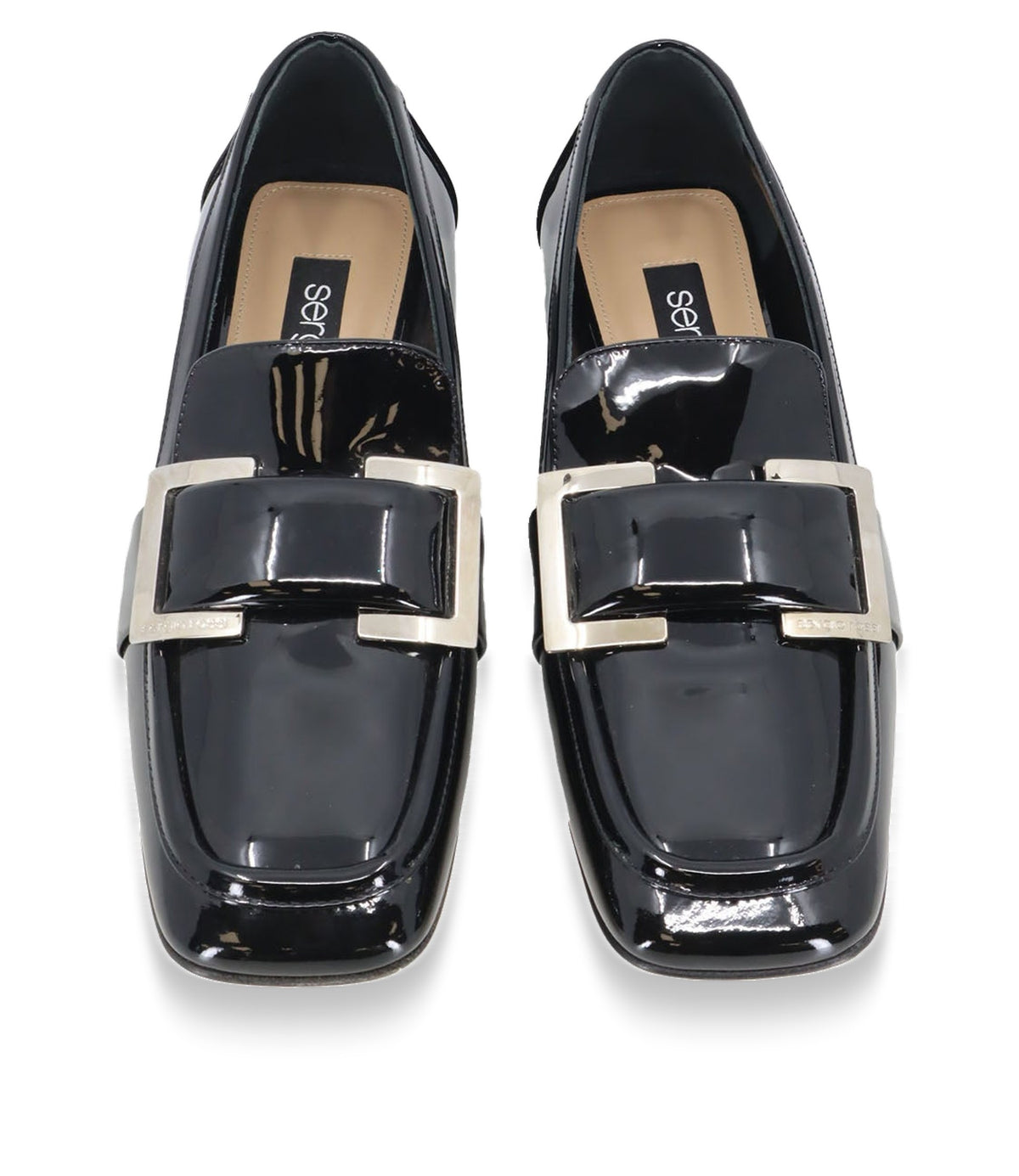 Sergio Rossi Loafer aus schwarzem Lackleder mit Metallschließe Größe 37