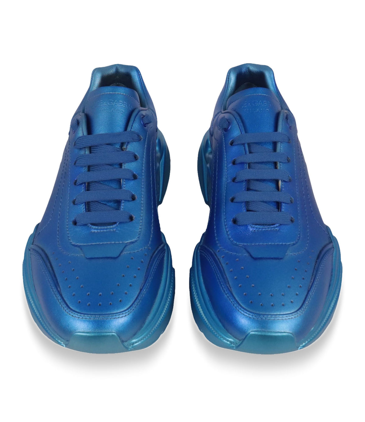 Dolce & Gabbana Sneaker Größe 40 in Metallic Blau mit Oversize-Sohle und luxuriösem Leder-Finish.