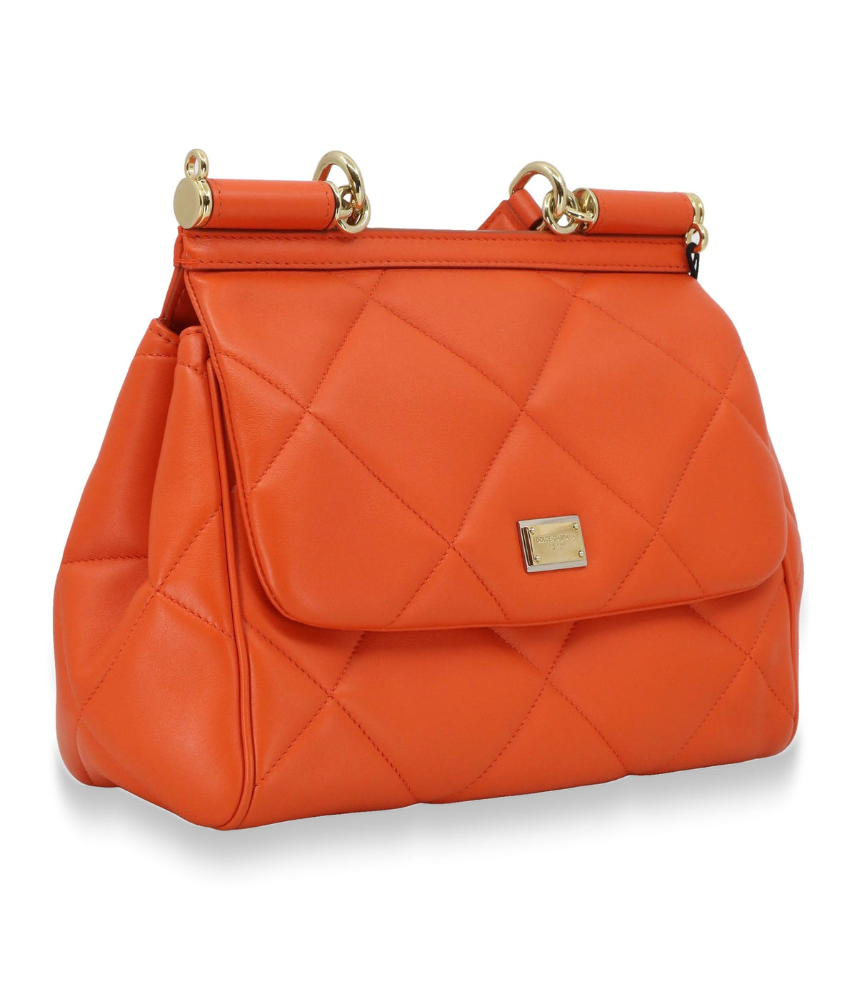 Dolce & Gabbana Handtasche orange gesteppt aus Leder mit Logo-Plakette