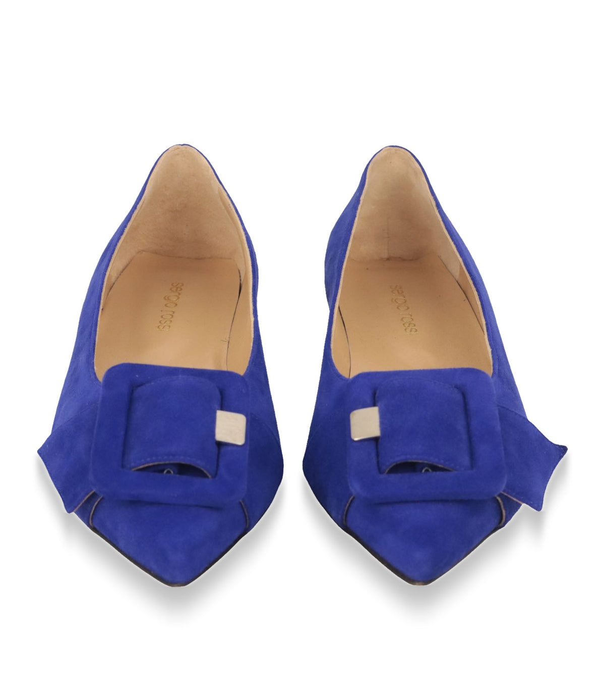 Sergio Rossi Ballerinas aus royalblauem Veloursleder mit spitzer Form und dekorativer Schließe Größe 39