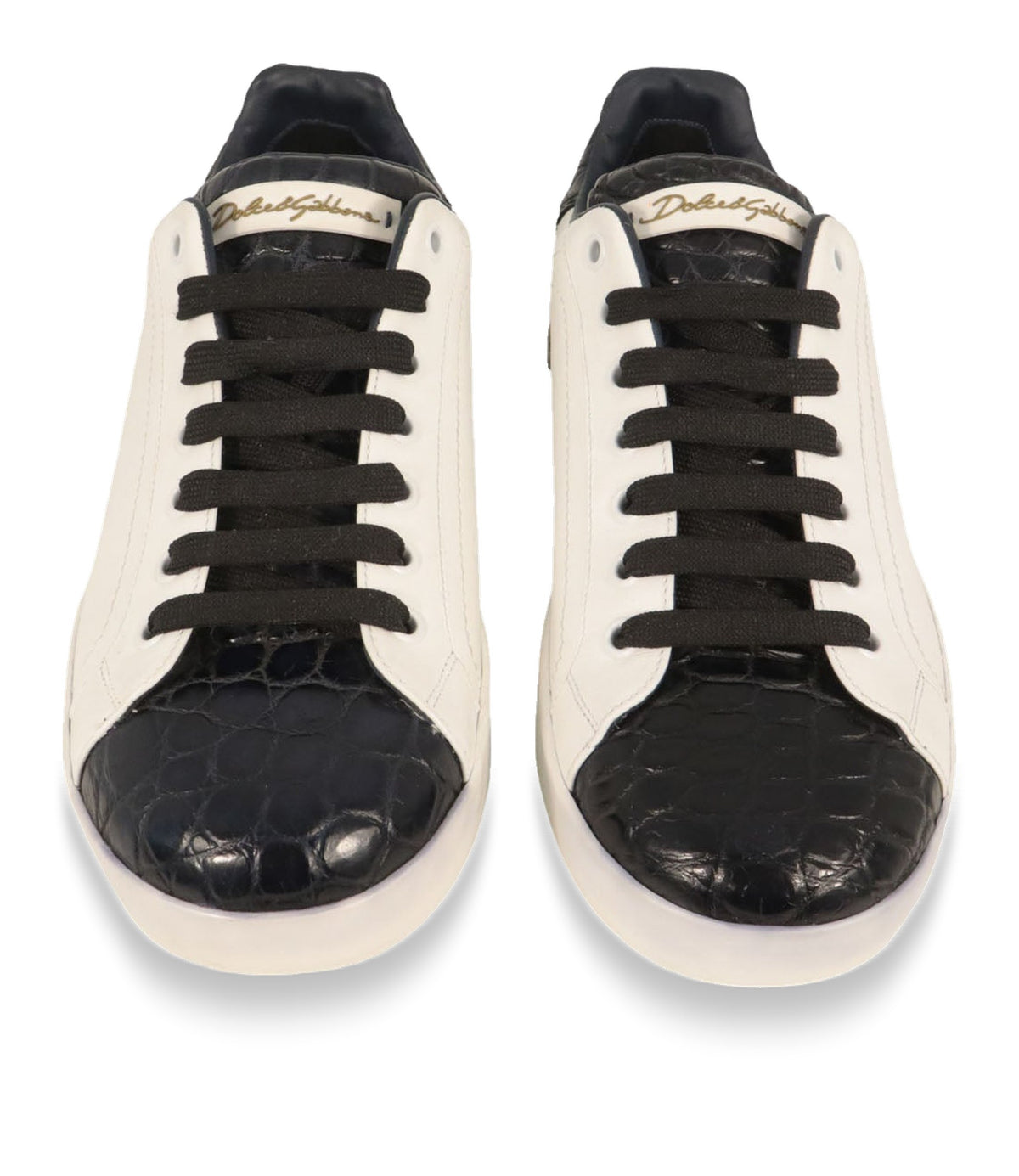 Dolce & Gabbana Sneaker Größe 39 in Weiß und Schwarz mit Kroko-Prägung aus Leder und Logo-Sohle.