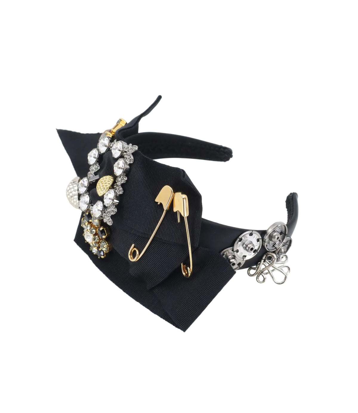 Dolce & Gabbana Haarreif Schwarz mit Kristallen, Golddetails und Schleife