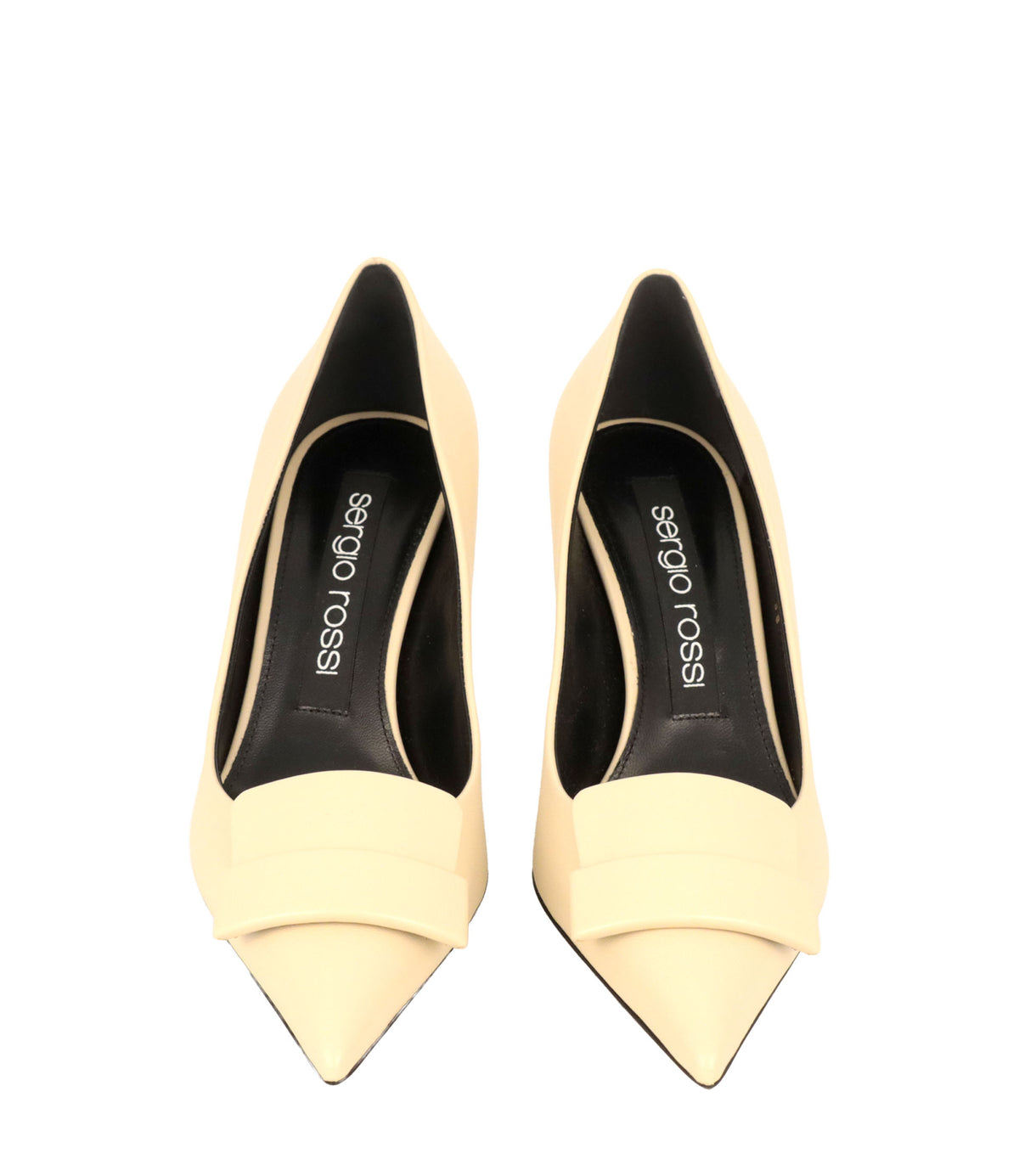 Sergio Rossi Pumps Größe 38 aus cremefarbenem Nappaleder mit spitzer Schuhspitze und Schleifendetail