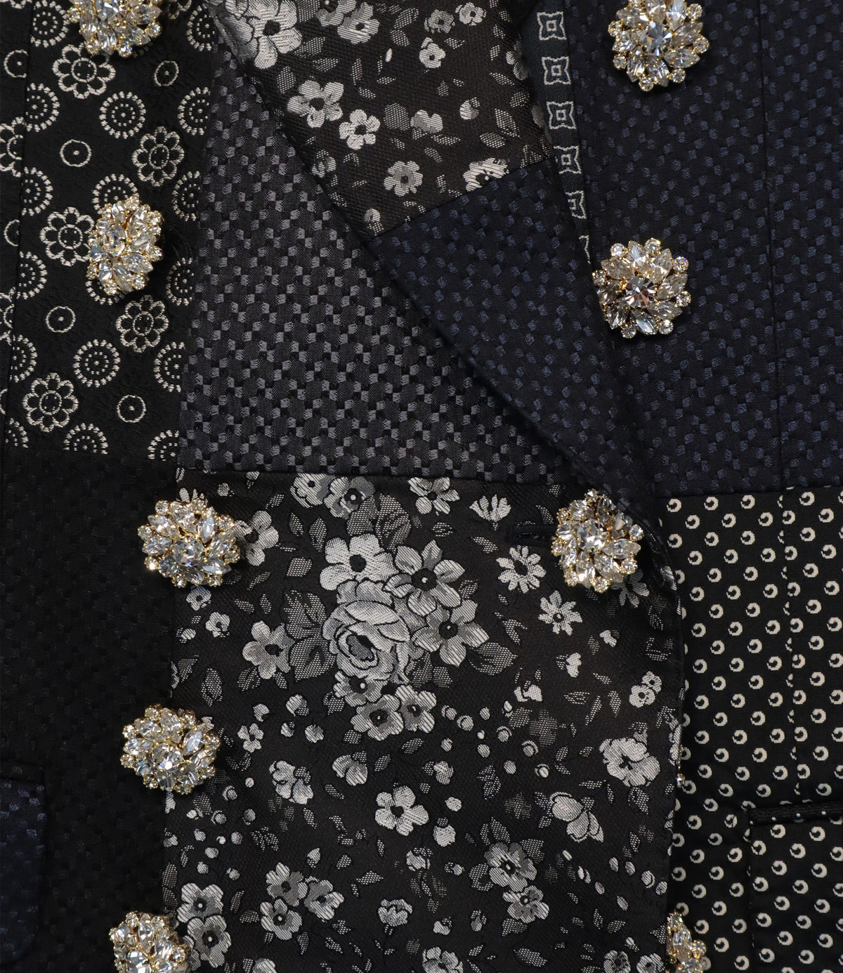Dolce & Gabbana Sicilia Blazer Größe 48 mit Patchwork-Muster und Schmuckknöpfen in Schwarz und Dunkelblau