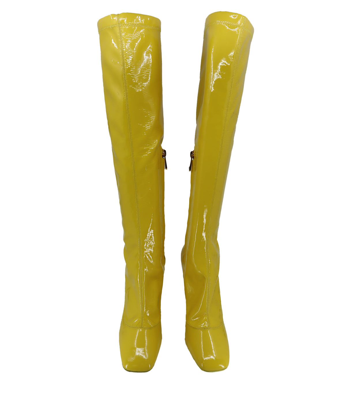 Dolce & Gabbana Stiefel Größe 39 gelb aus Lackleder mit skulpturalem Absatz