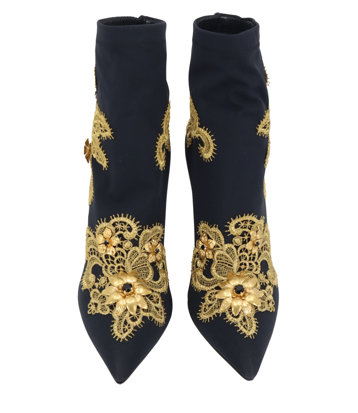 Dolce & Gabbana Stiefeletten Größe 36,5 in Dunkelblau mit goldenen Spitzenapplikationen