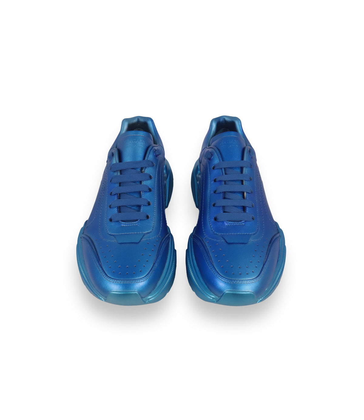 Dolce & Gabbana Sneaker Größe 40 in Metallic Blau mit Oversize-Sohle und luxuriösem Leder-Finish.