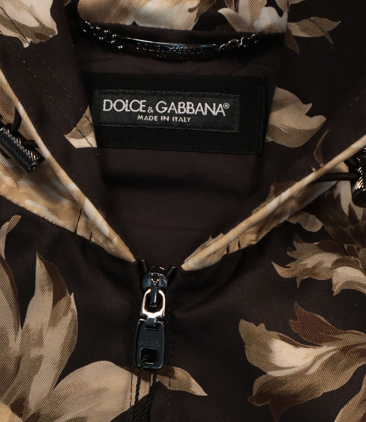 Dolce & Gabbana Parka Jacke Größe 48 mit floralem Muster in Braun und Beige aus Baumwolle Made in Italy