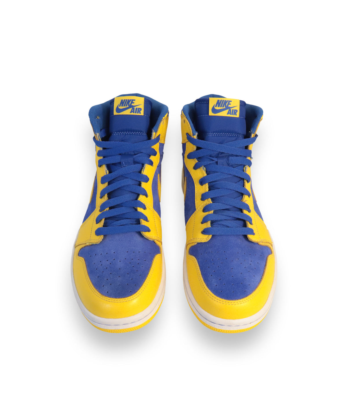 Air Jordan High-Top Sneaker Größe 44 in Gelb und Blau aus Leder und Veloursleder.