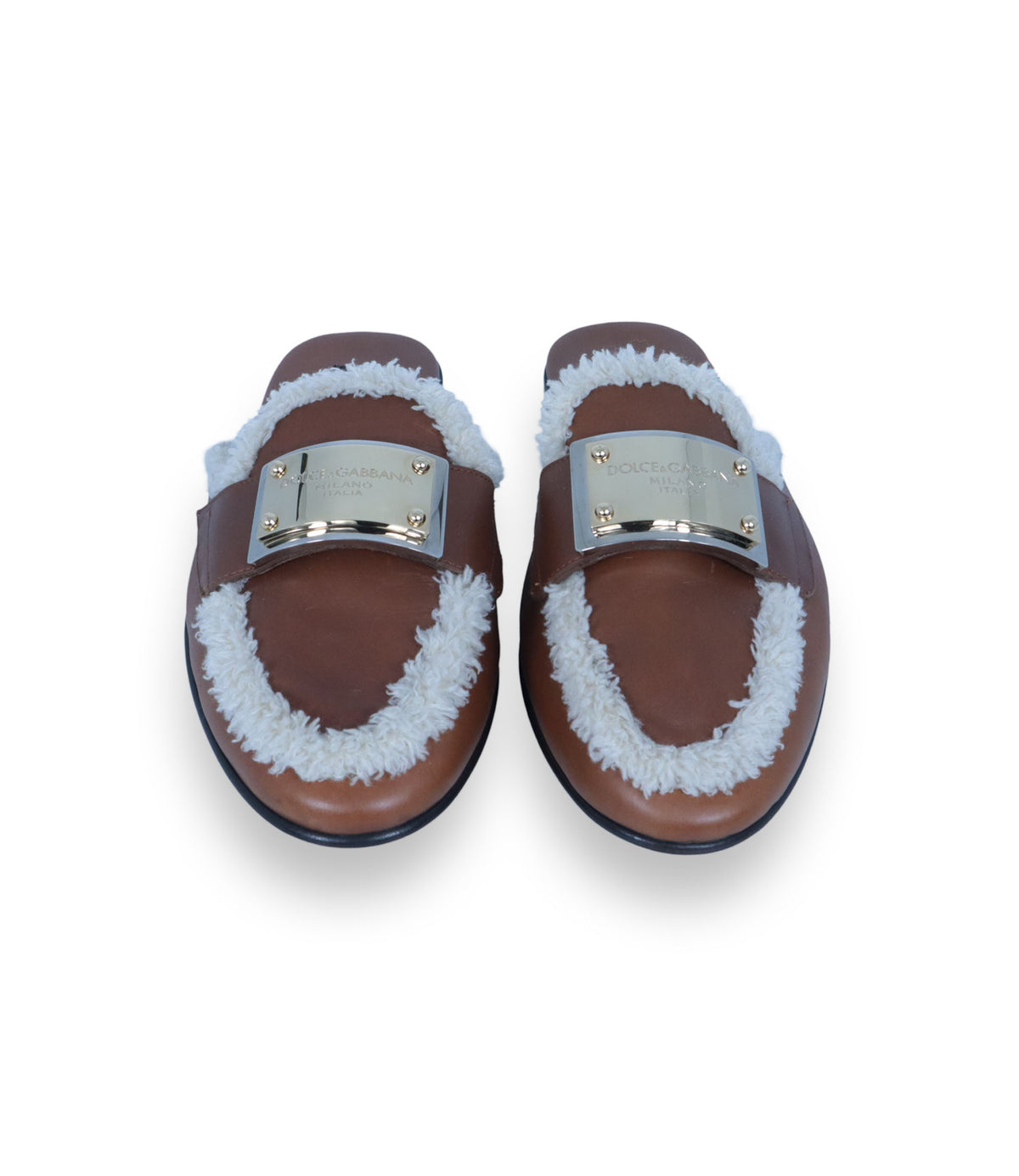 Dolce & Gabbana Pantoletten braun Leder Lammfell Größe 44