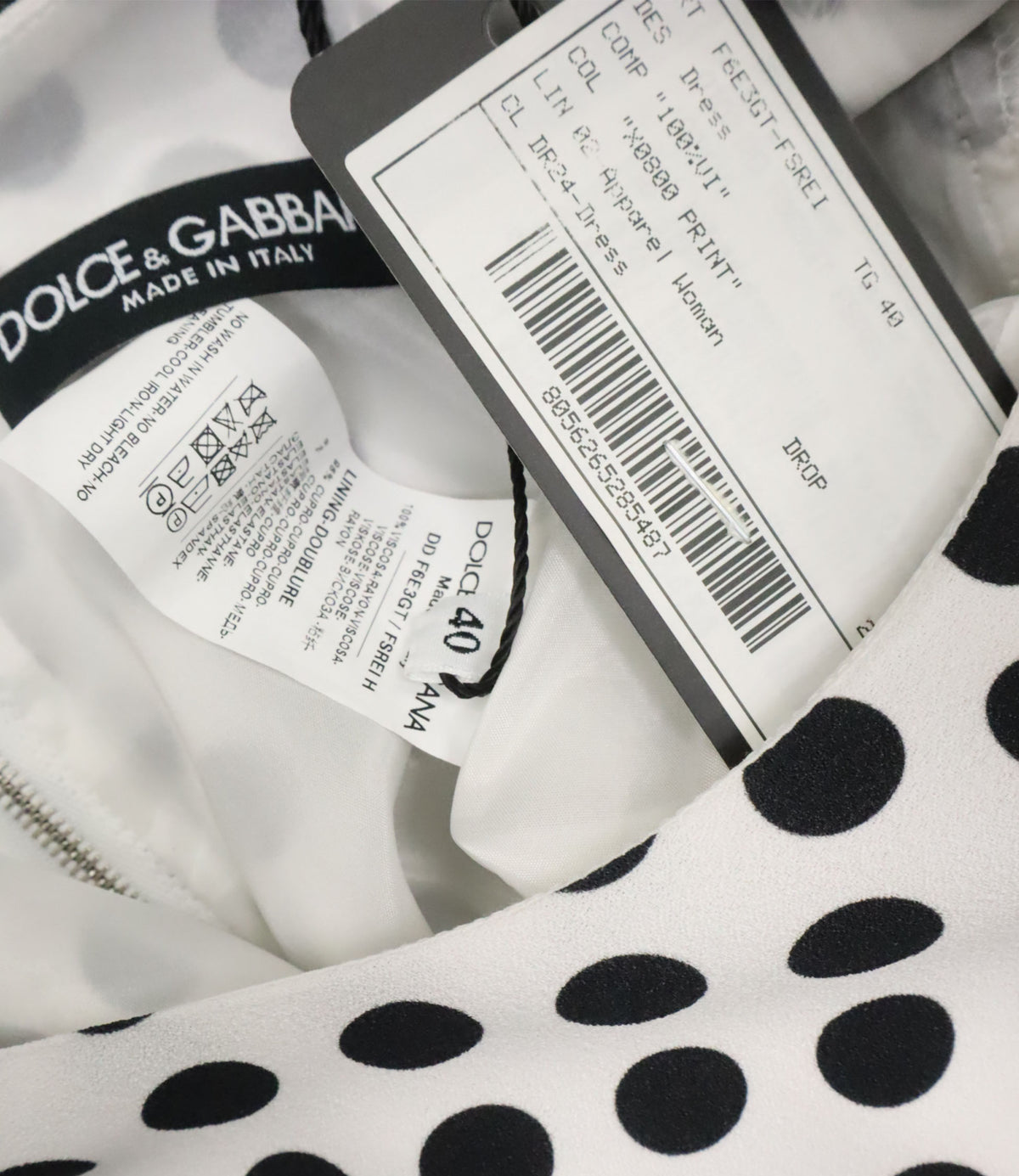 Dolce & Gabbana Kleid Größe 40 schwarz weiß gepunktet mit Rüschenärmeln und Volantsaum