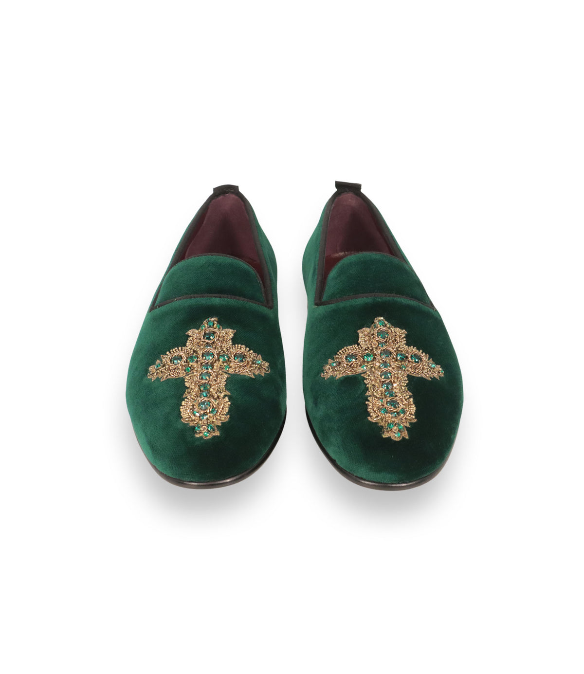 Dolce & Gabbana Loafer grün Samt goldene Verzierung Größe 40