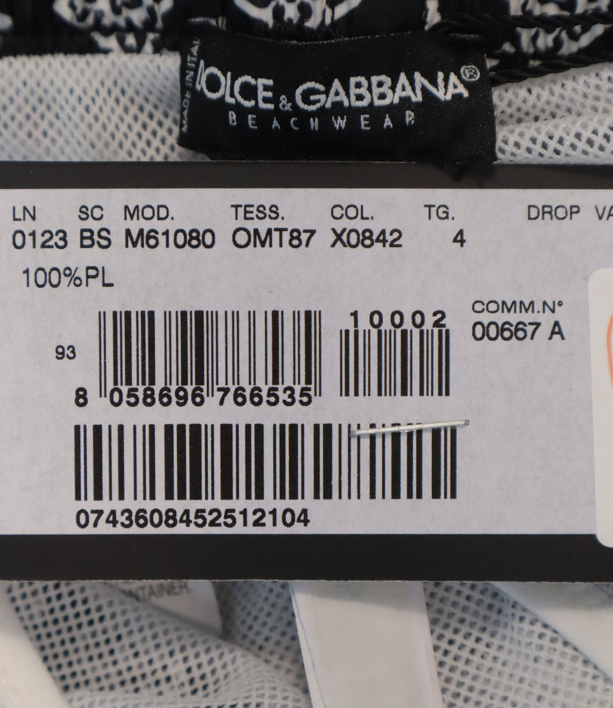 Dolce & Gabbana Badeshorts Schwarz Weiß mit Allover-Muster Größe IT 4 aus 100% Polyester Beachwear Italien