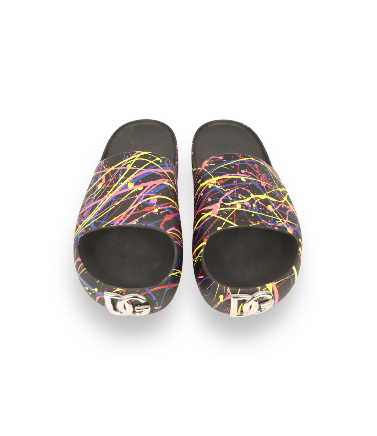 Dolce & Gabbana Sandalen Größe 42 schwarz mit buntem Paint-Splatter-Design im Sale
