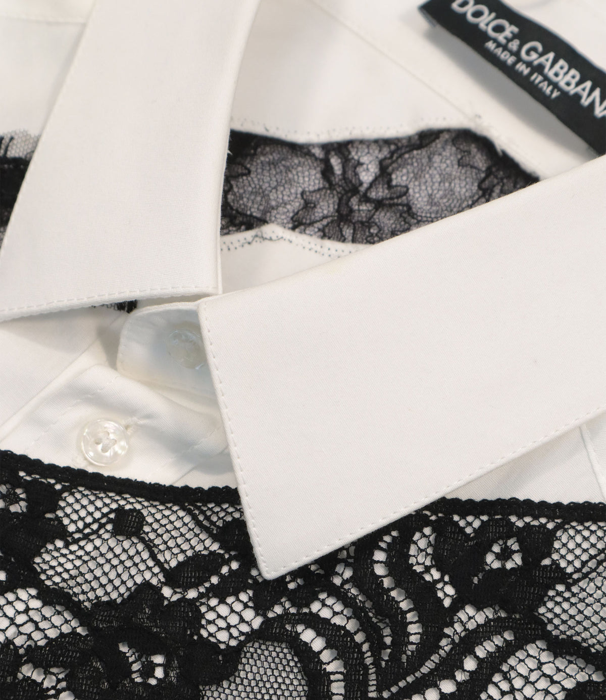 Dolce & Gabbana Damenbluse in Weiß mit schwarzer Spitze Größe 40