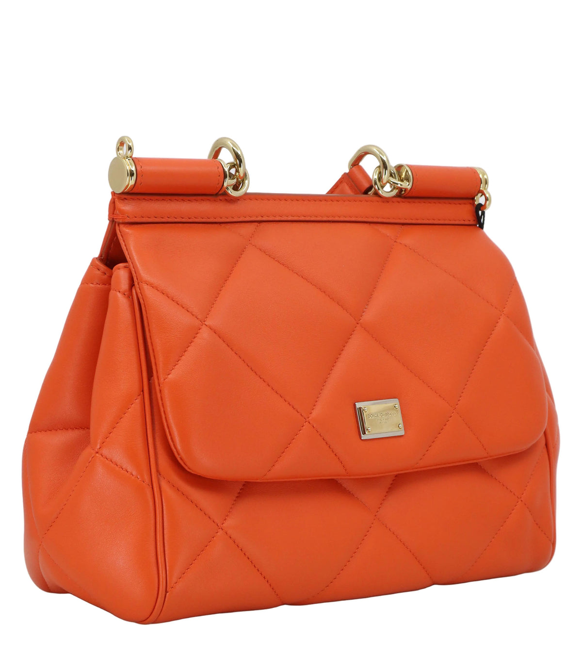 Dolce & Gabbana Handtasche orange gesteppt aus Leder mit Logo-Plakette
