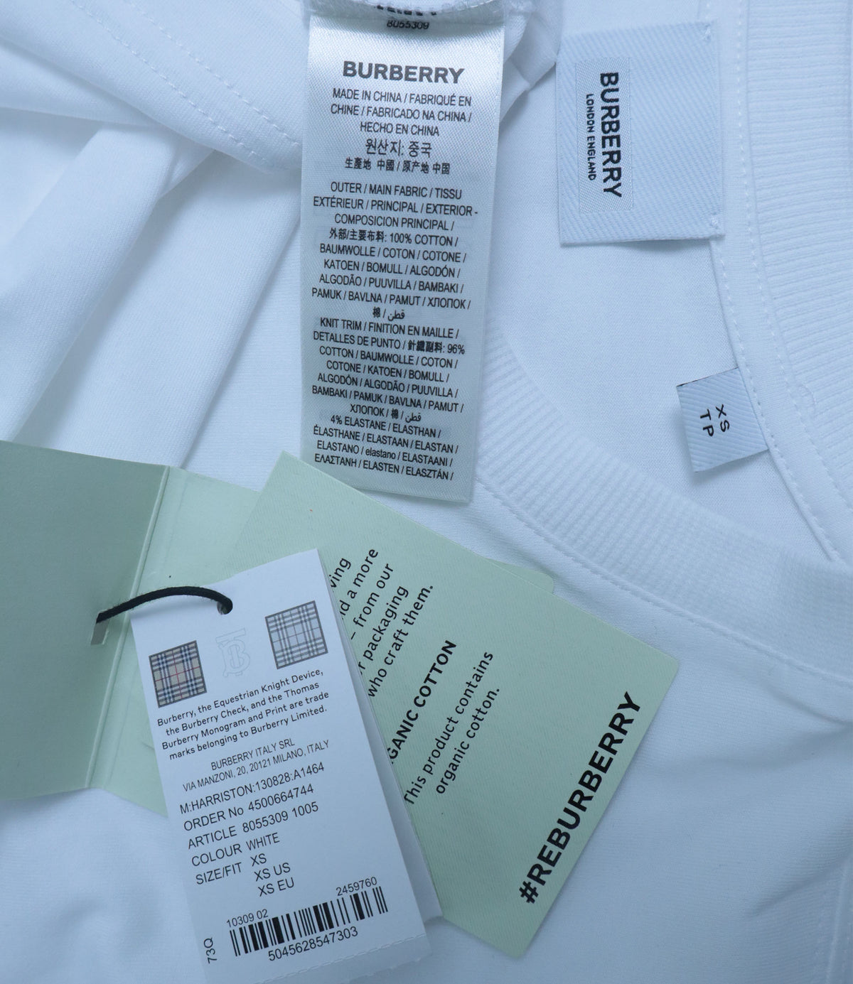 Burberry T-Shirt XS weiß Baumwolle mit Logo Print