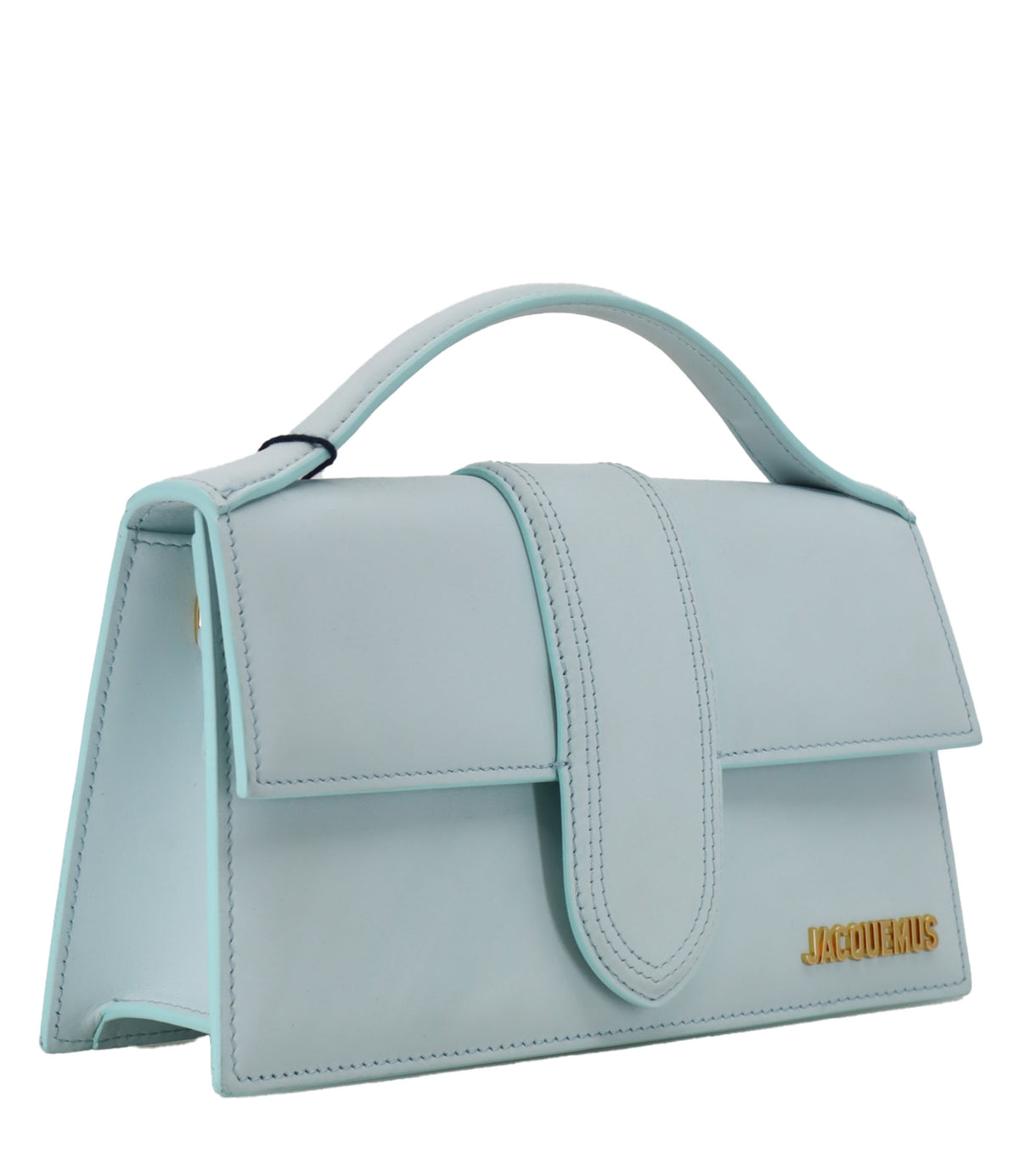 Jacquemus Handtasche Hellblau aus glattem Leder mit goldfarbenem Logo
