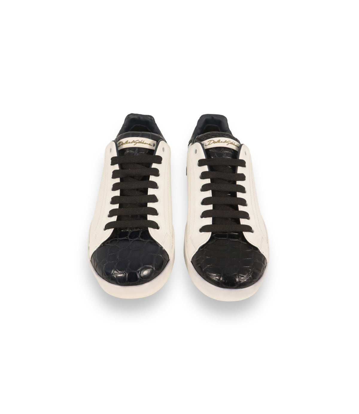 Dolce & Gabbana Sneaker Größe 39 in Weiß und Schwarz mit Kroko-Prägung aus Leder und Logo-Sohle.