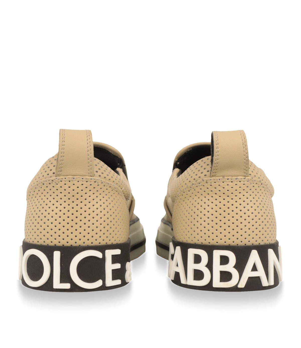 Dolce & Gabbana Slip-On Sneaker Größe 39 aus beigem perforiertem Leder mit Logo-Sohle im Dolce & Gabbana Sale.