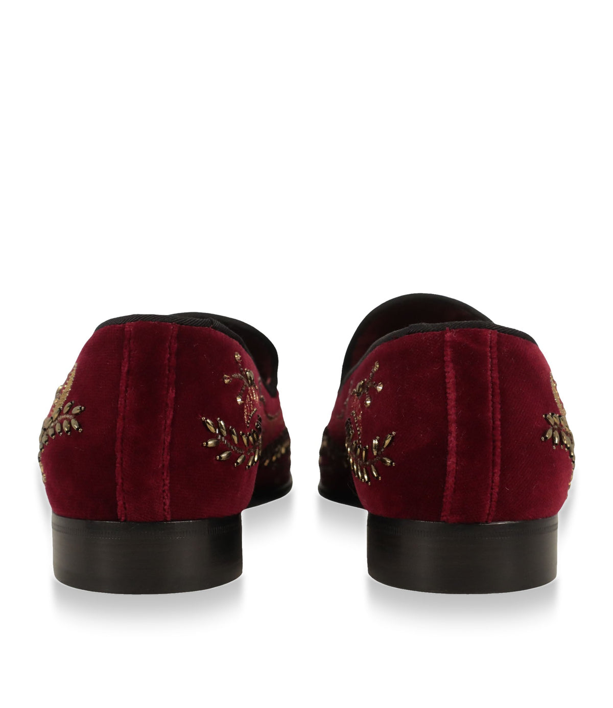 Dolce & Gabbana Loafer Größe 42 aus bordeauxrotem Samt mit goldfarbenen Stickereien und luxuriösen Verzierungen.