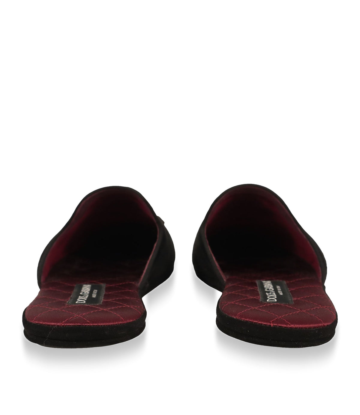 Dolce & Gabbana Pantoletten Größe 41 aus schwarzem Samt mit Kronen-Applikation und bordeauxroter Innensohle im Dolce & Gabbana Sale.