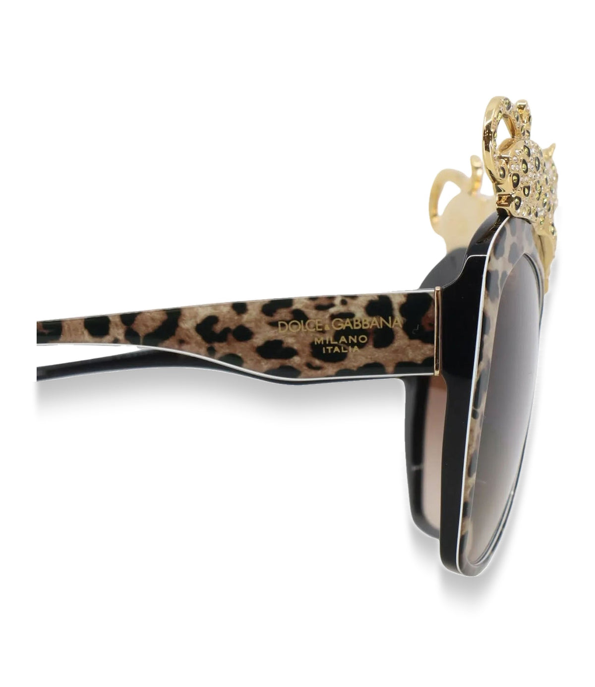 Dolce & Gabbana Sonnenbrille leo print mit goldenen panthern kristallbesetzt luxuriös designer accessoire