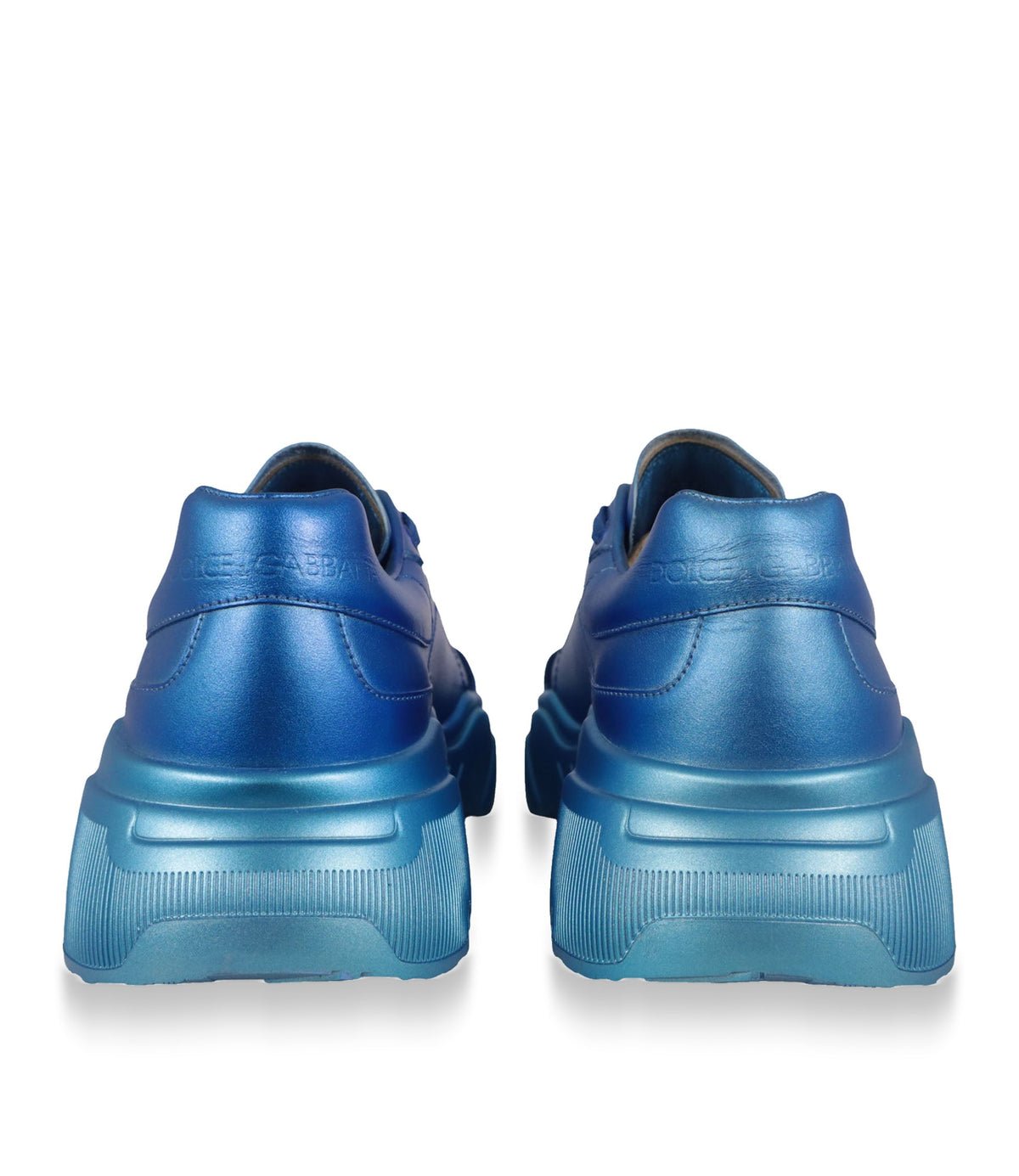 Dolce & Gabbana Sneaker Größe 40 in Metallic Blau mit Oversize-Sohle und luxuriösem Leder-Finish.