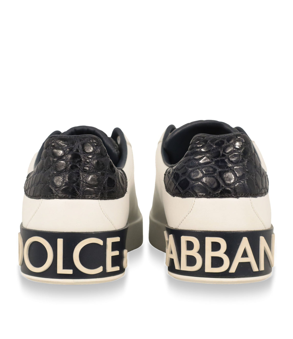 Dolce & Gabbana Sneaker Größe 39 in Weiß und Schwarz mit Kroko-Prägung aus Leder und Logo-Sohle.