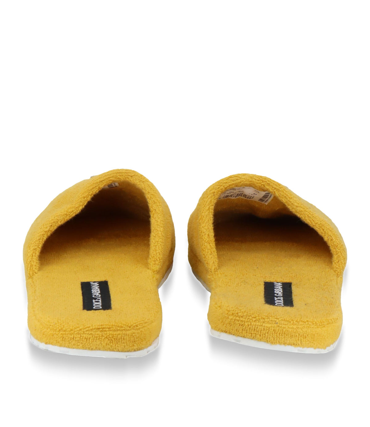 Dolce & Gabbana Pantoletten Größe 44 gelbe Designer Slipper aus Frottee mit Logo-Plakette