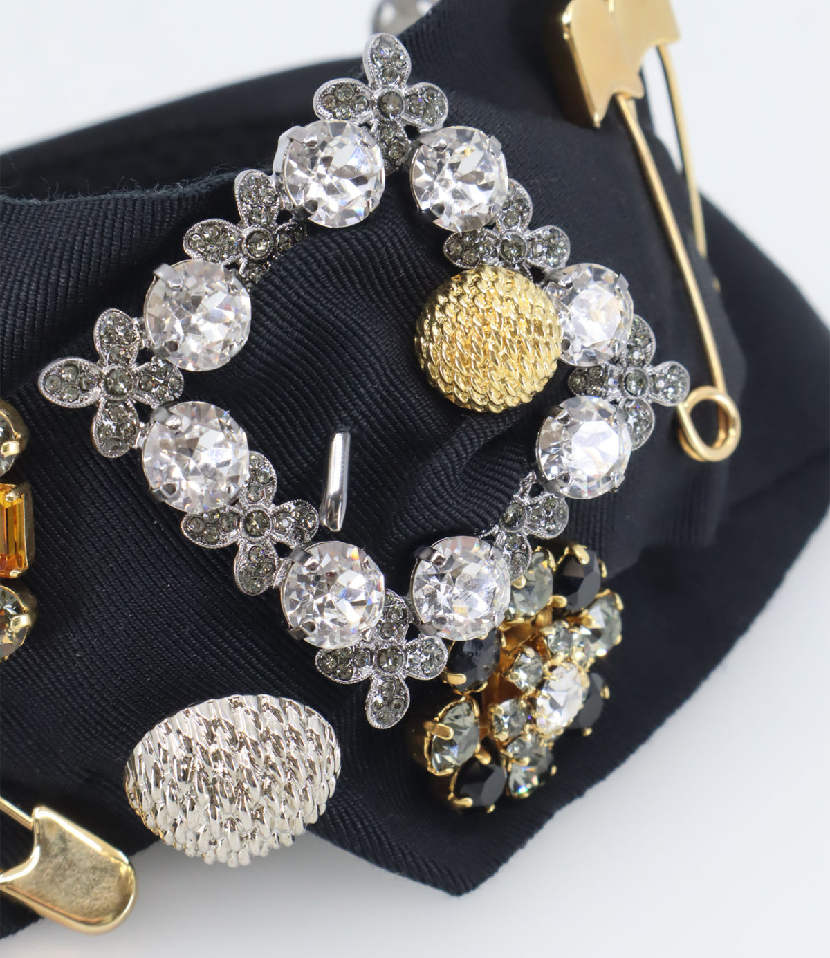 Dolce & Gabbana Haarreif Schwarz mit Kristallen, Golddetails und Schleife