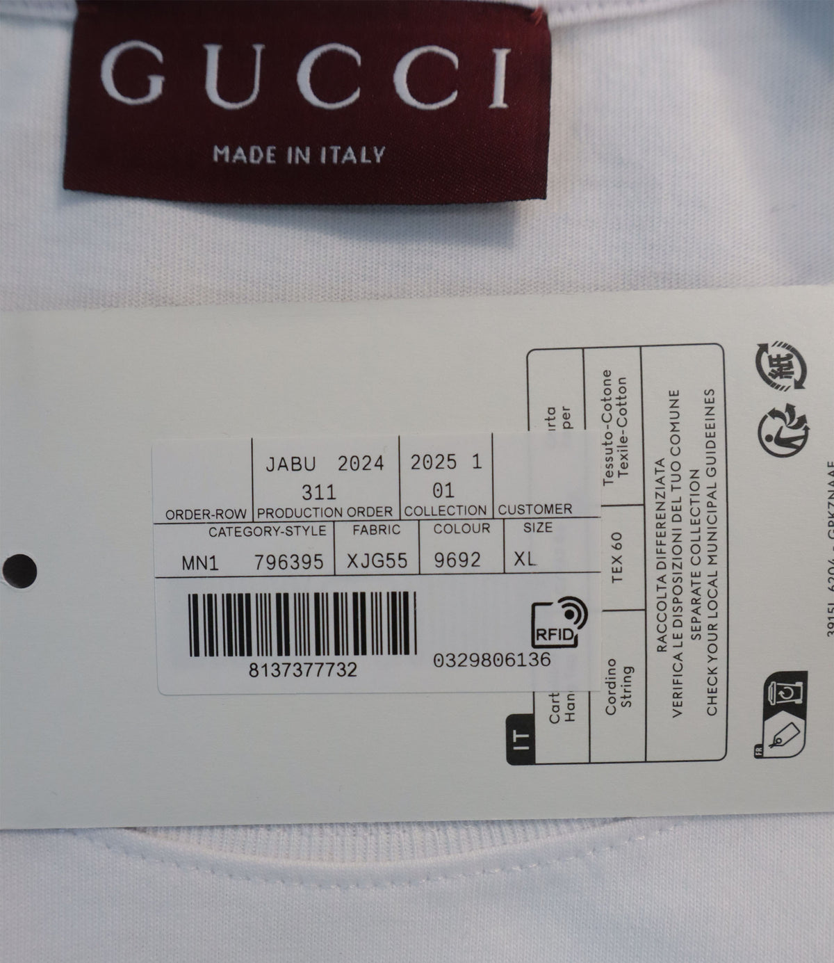 Gucci T-Shirt Weiß Größe XL aus Baumwolle mit GG Logo Made in Italy
