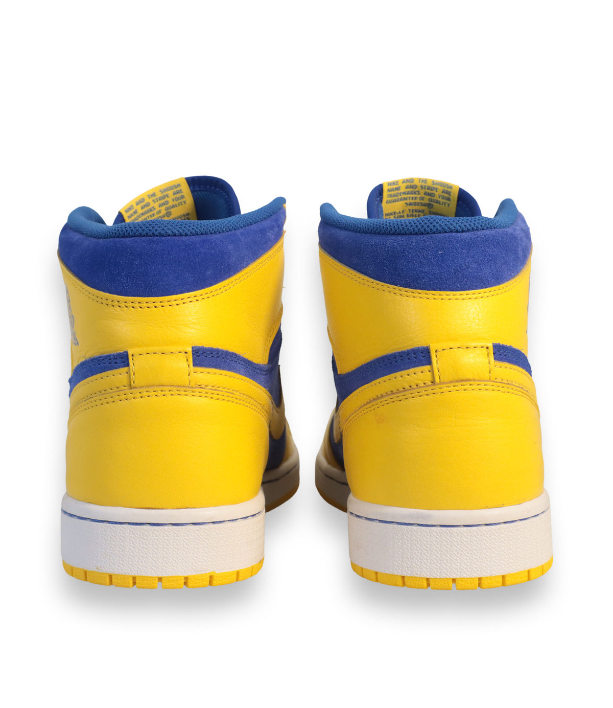 Air Jordan High-Top Sneaker Größe 44 in Gelb und Blau aus Leder und Veloursleder.