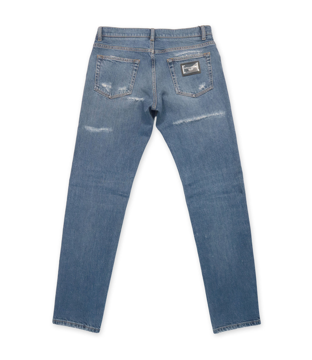 Dolce & Gabbana Slim Fit Jeans Blau IT 48 aus Baumwoll-Denim mit Used-Waschung und Logo-Details.