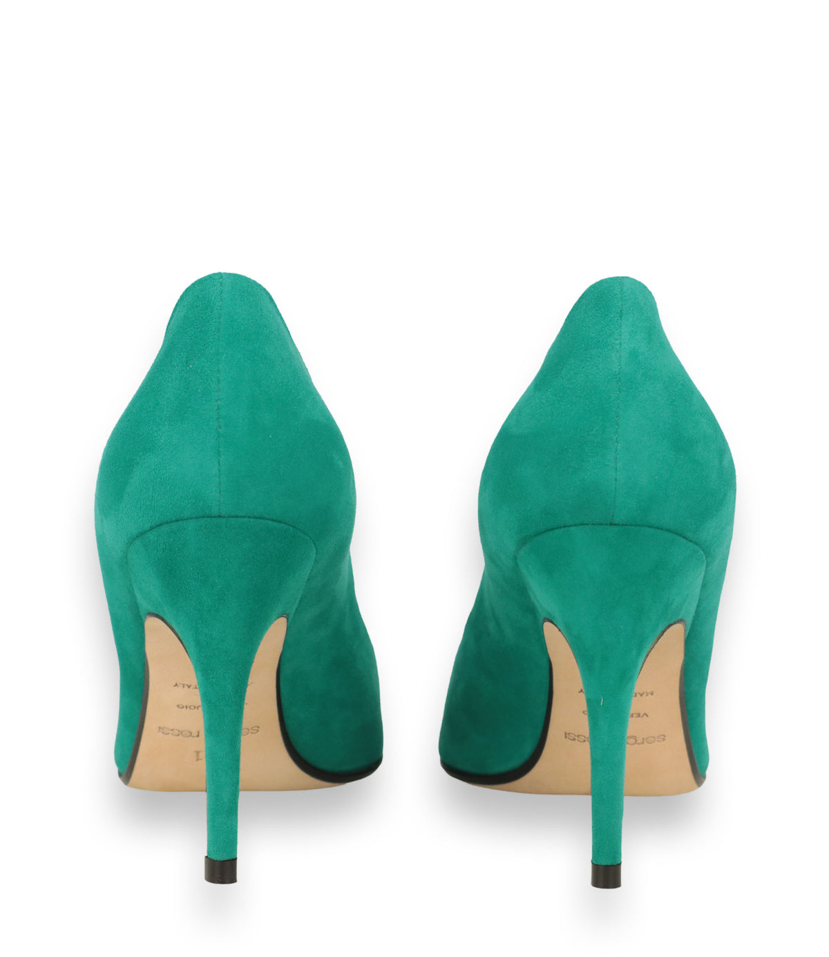 Sergio Rossi Pumps Größe 38 aus türkisgrünem Veloursleder mit goldenem Detail