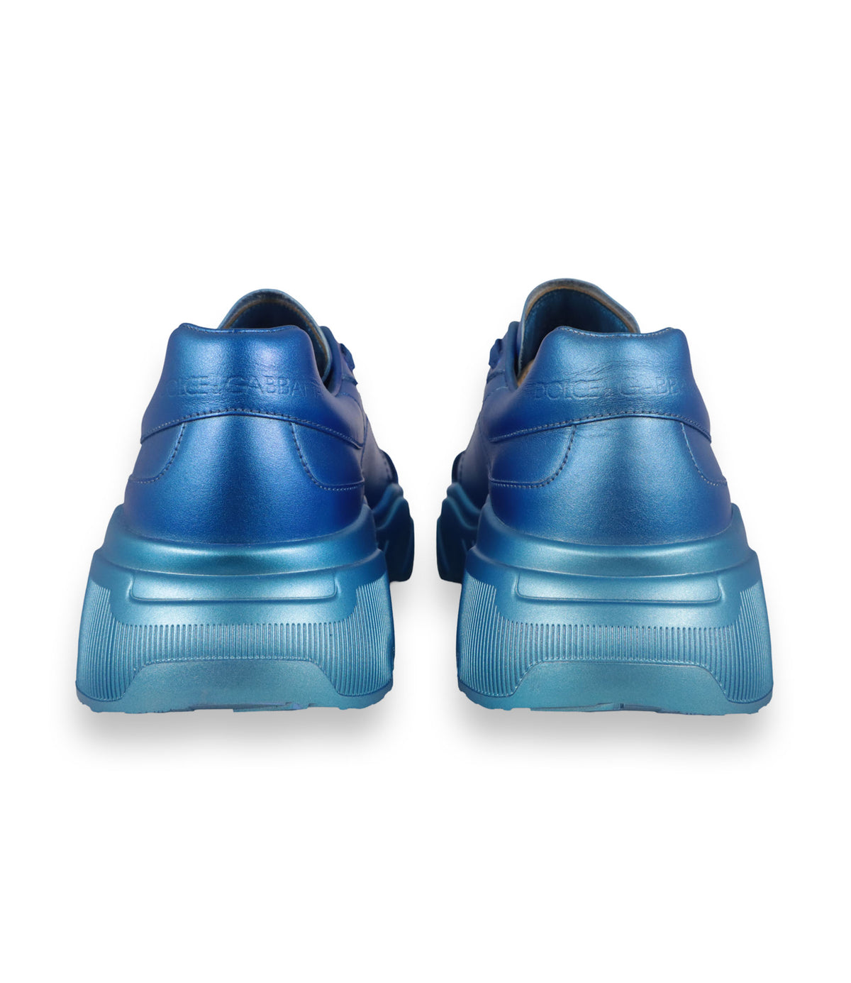 Dolce & Gabbana Sneaker Größe 40 in Metallic Blau mit Oversize-Sohle und luxuriösem Leder-Finish.