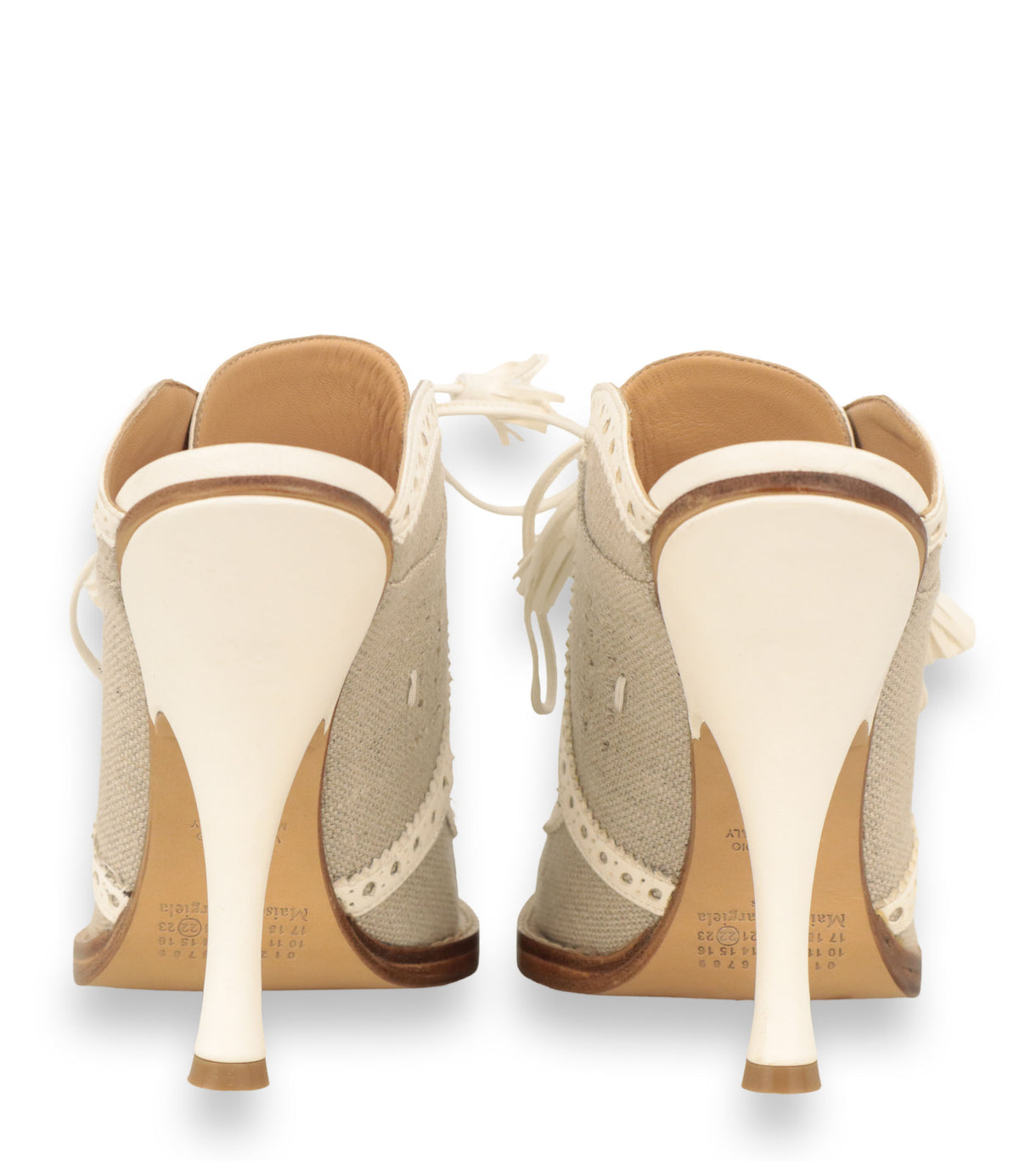 Maison Margiela Mules Größe 39 aus Leinen und Leder in Beige und Cremeweiß